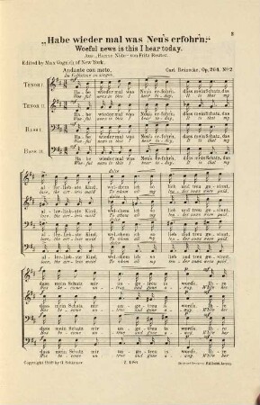 Extra-Beilage zum Chorgesang. 1891,[16], Habe wieder mal was Neu's erfahren : Männerchor ; op. 204,2