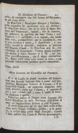 Num. XLII. Altera Scrittura del Catechista del Patriarca