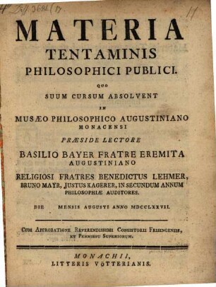 Materia tentaminis philosophici publici