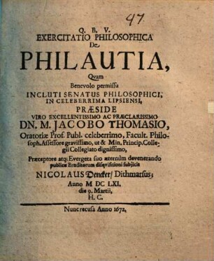 Exercitatio philos. de philautia