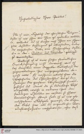 Nachlass Karl Ullmann: Brief von Julius Hamberger an Carl Ullmann