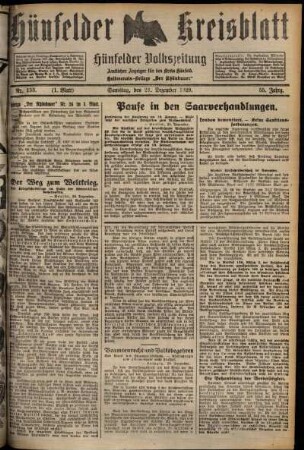 Erste Ausgabe vom Samstag, den 21. Dezember 1929.