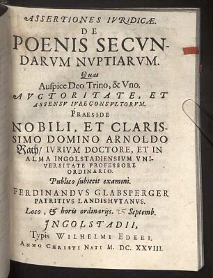Assertiones Ivridicae. De Poenis Secvndarvm Nvptiarvm