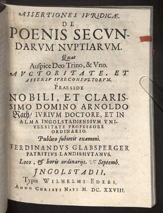 Assertiones Ivridicae. De Poenis Secvndarvm Nvptiarvm