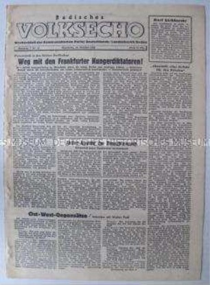 Wochenzeitung der KPD Baden "Badisches Volksecho" u.a. zum Jugendarbeitsschutzgesetz