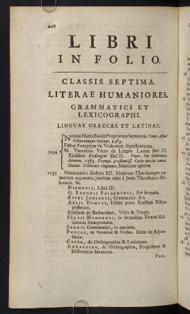 268-296, Classis Septima. Literae Humaniores.