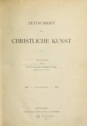 Zeitschrift für christliche Kunst. 5. 1892