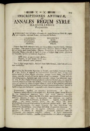 Inscriptiones Antiquae, Ad Annales Regum Syriae Ilustrandos Facientes.