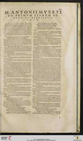 M. Antonii Mvreti ad primvm librvm Senecae de beneficiis notae