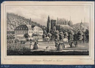 Das Bad (Kaltwasser-Heilanstalt) in Tharandt mit der Burgruine und der Stadt- und Bergkirche