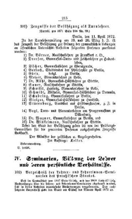 Zeugnisse der Befähigung als Turnlehrer : [III. Gymnasien und Realschulen]