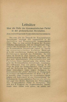 Leitsätze über die Rolle der Kommunistischen Partei in der proletarischen Revolution.