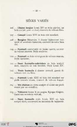 Sièges variés (Nr. 106-116)