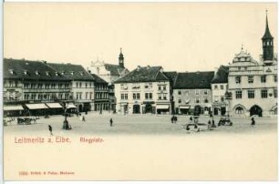 Leitmeritz. Ringplatz (Markt mit Dominikanerkirche und Rathaus) : Leitmeritz. Marktplatz mit Dominikanerklosterkirche (1662-1667, 1785) und Altem Rathaus (Kern um 1400, 1537-1541, 1652)