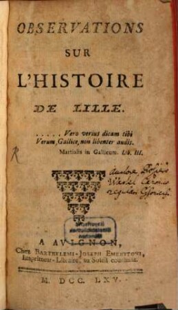 Observations sur l'histoire de Lille