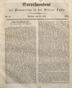 Nr. 14. Fulda, den 15. Juli 1851.