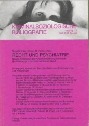 Kriminalsoziologische Bibliografie : Recht und Psychiatrie