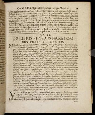 Cap. XI. De Libris Physicis Secretioribus, Præcipue Chemicis