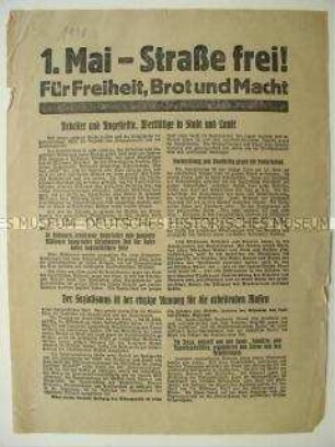 Aufruf der KPD zum Streik und zur Demonstration am 1. Mai 1931 in Berlin