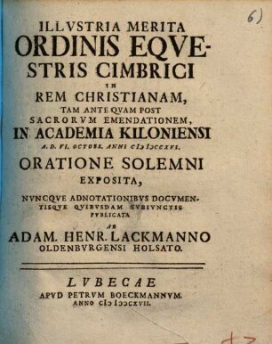 Illustria merita ordinis equestris cimbrici in rem christianam tam ante quam post sacrorum emendationem