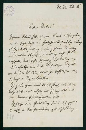 Brief vom 20. Februar 1885