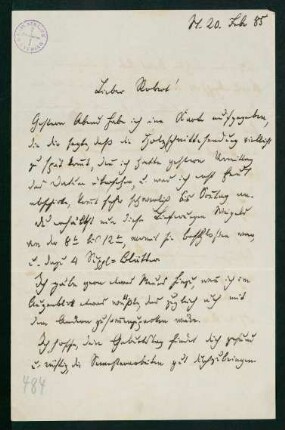 Brief vom 20. Februar 1885