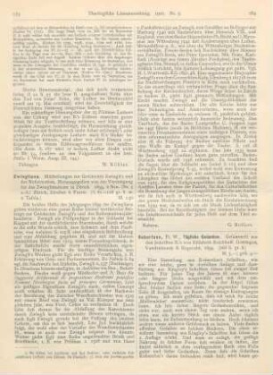 283-284 [Rezension] Zwingliana. Mittheilungen zur Geschichte Zwinglis und der Reformation. 1899. (Bd. I, Nr. 5 u. 6.)