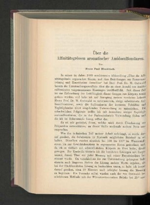 Über die Affinitätsgrössen aromatischer Amidosulfonsäuren.
