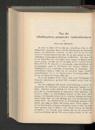 Über die Affinitätsgrössen aromatischer Amidosulfonsäuren.