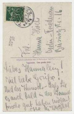 Postkarte von Mi Westphal an Hannah Höch. Tegernsee