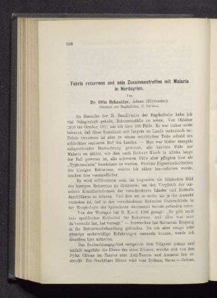 Febris recurrens und sein Zusammentreffen mit Malaria in Nordsyrien.