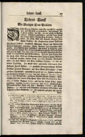 27-32, Lebens-Lauff der Seeligen Frau Prälätin.