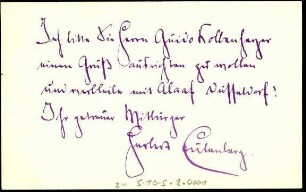 5-10-5-2.0000: Eulenberg, Dr. Herbert, Dichter; diverse Schreiben ff.: Betr.: Bedauern, nicht an einer Veranstaltung teilnehmen zu können
