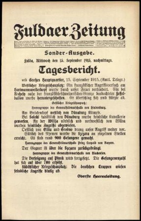 Ausgabe vom Mittwoch, den 15. September 1915.