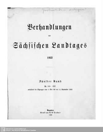 1. Wahlper. 5.1920/22: Verhandlungen des Sächsischen Landtages