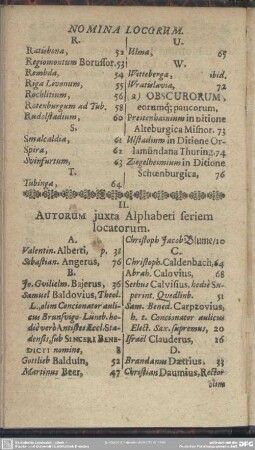 II. Autorum iuxta Alphabeti seriem locatorum