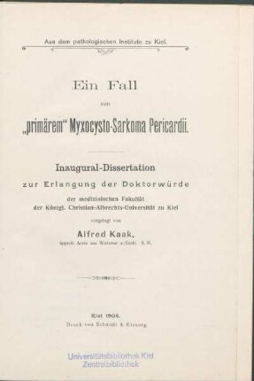 Ein Fall von "primärem" Myxocysto-Sarkoma Pericardii