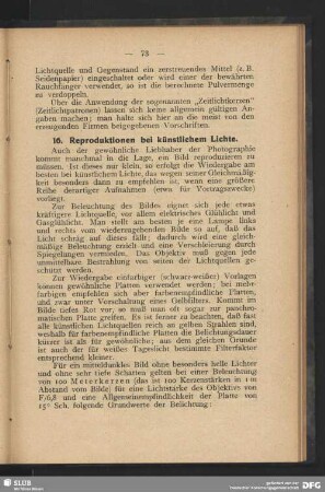 16. Reproduktionen bei künstlichem Lichte