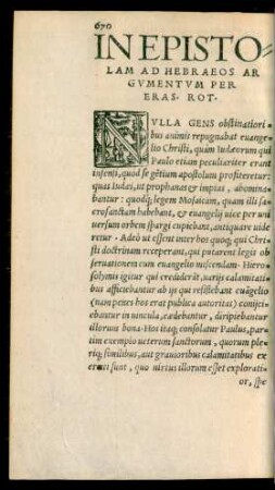 In Epistolam Ad Hebraeos Argumentum per Eras. Rot.