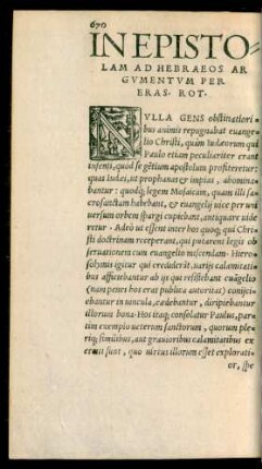 In Epistolam Ad Hebraeos Argumentum per Eras. Rot.