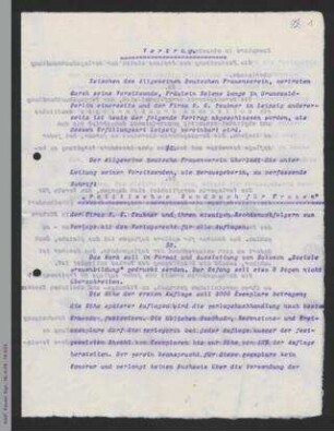 Vertrag zwischen dem ADF und B.G. Teubner in Leipzig