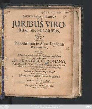 Disputatio Iuridica De Iuribus Virorum Singularibus