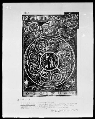 Psalterium mit Kalendarium — Initiale D (ominus illuminatio) mit Salbung Davids, Folio 32recto