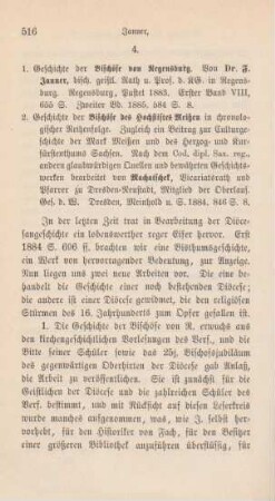 516-518 [Rezension] Janner, Ferdinand, Geschichte der Bischöfe von Regensburg