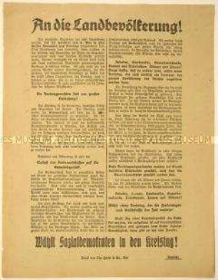 Programmatischer Wahlaufruf der Sozialdemokraten anlässlich der preußischen Kreistagswahlen im Kreis Rendsburg