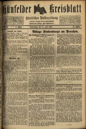 Erste Ausgabe vom Donnerstag, den 17. Juli 1930.
