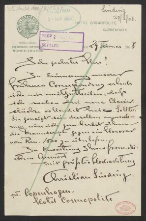 Brief an Augener Ltd.  : 29.02.1908