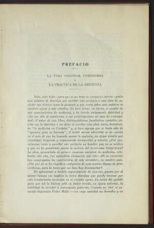 Prefacio - La vida colonial cordobesa y la practica de la medicina