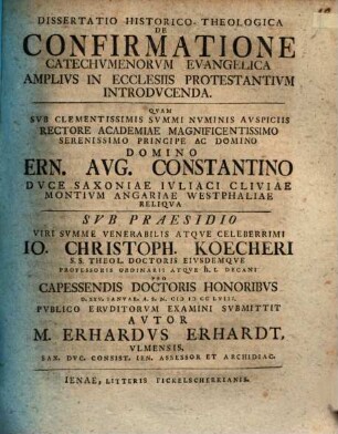 Diss. hist. theol. de confirmatione catechumenorum evangelica amplius in ecclesiis protestantium introducenda