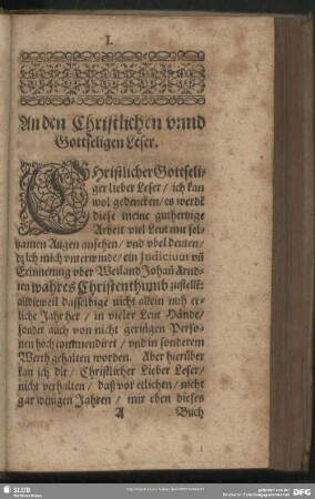 An den Christlichen unnd Gottseligen Leser